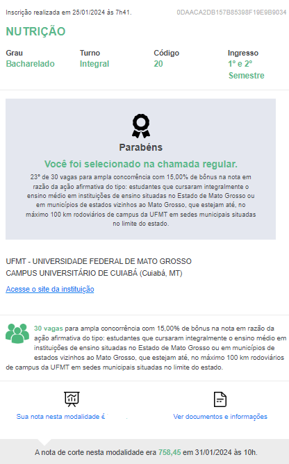 Nota de Corte ampla concorrência. 